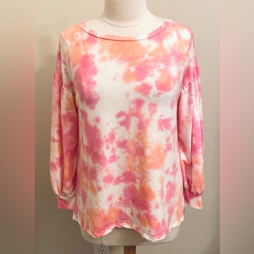 ADYP Pink White Tie Dye SZ S Y2K Soft Girl Cottagecore Boho Chic Sweatshirt